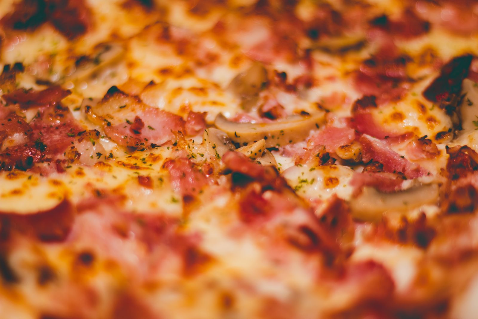 The crust, blistered and charred at the edge